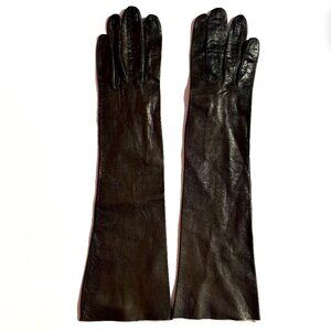 VTG Women’s 15” French Kid Leather Dress/Opera Gloves Unlined Black Size 7 1/4